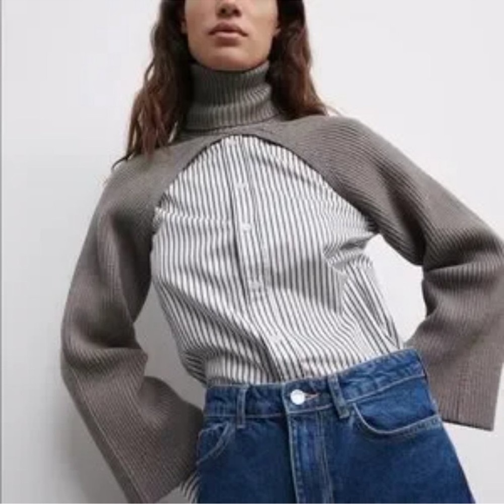 Zara Taupe Cowl Neck Sweater